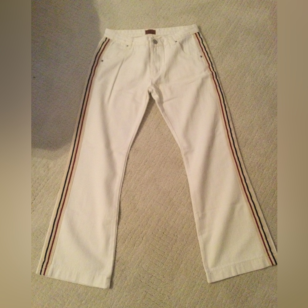 POL Women’s White Straight-Leg Pants with Side Stripe